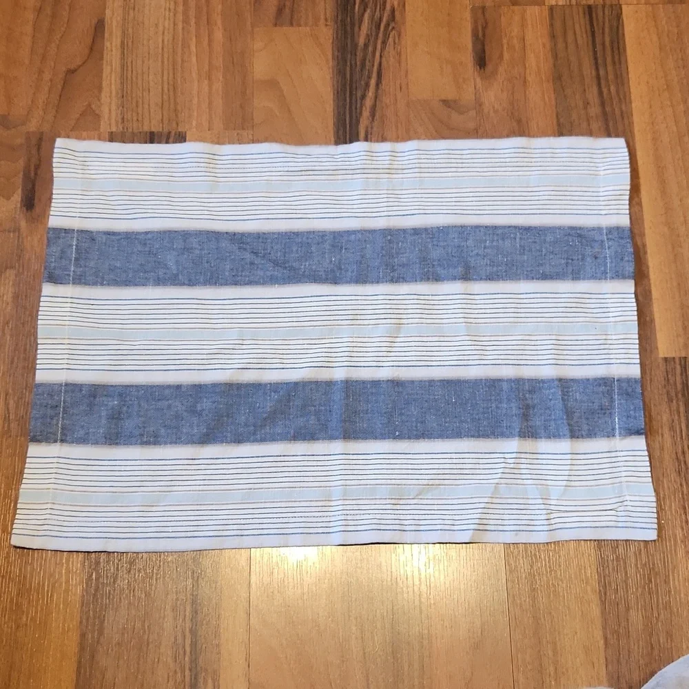 William Sonoma Linen Blue, White & Gray Striped Placemats Set of 6